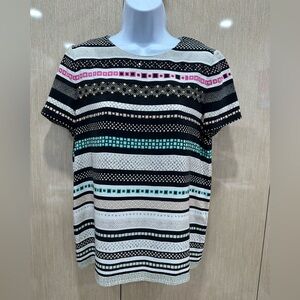 AUTHENTIC Diane von Furstenberg Geometric Embellished Blouse Multicolor Silk